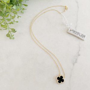 Rachel Zoe 18K Gold over Sterling Silver Black Onyx Clover Necklace NWT